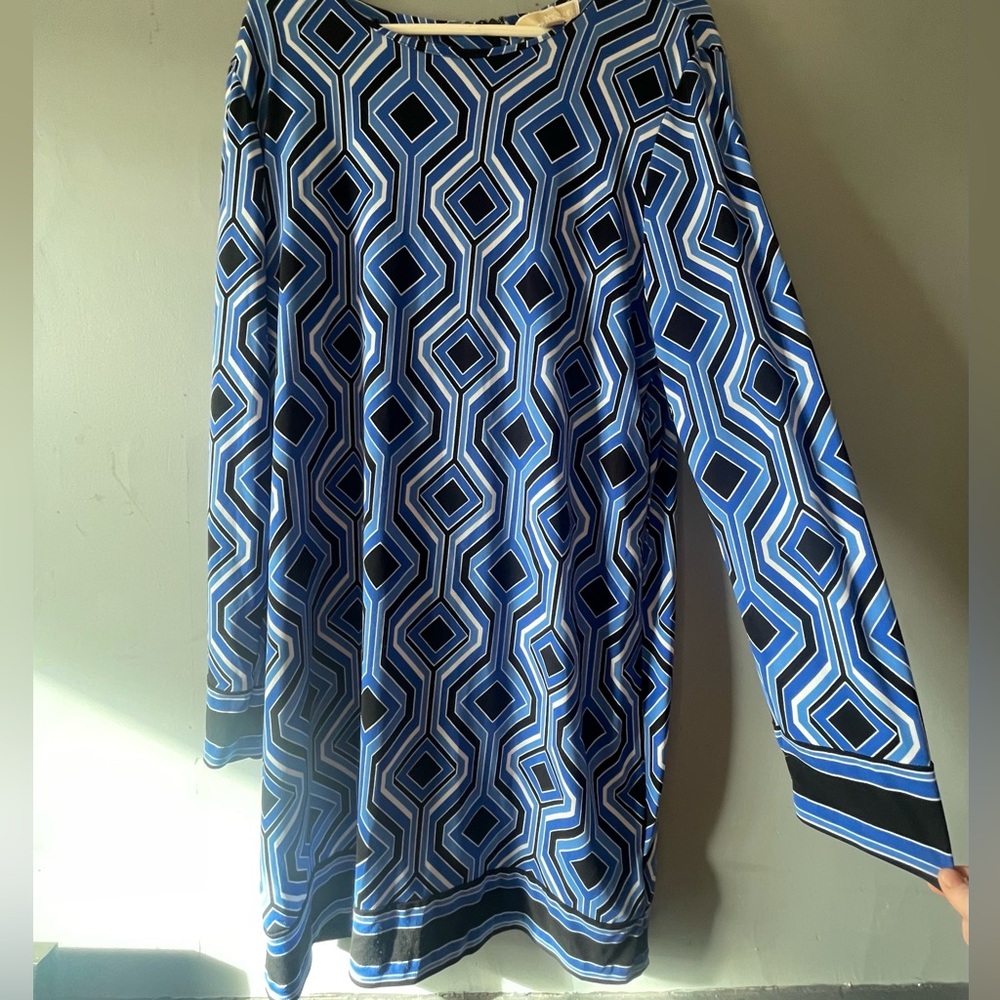 Michael Kors Blue Patterned Long Sleeved Dress Size Extra Large